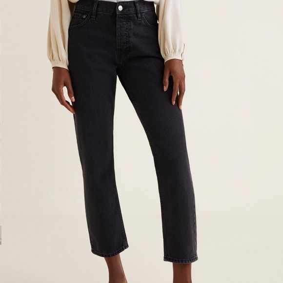 Mango Denim - New Mango Straight Leg Sayana Organic Cotton Faded Black Ankle Jeans 4